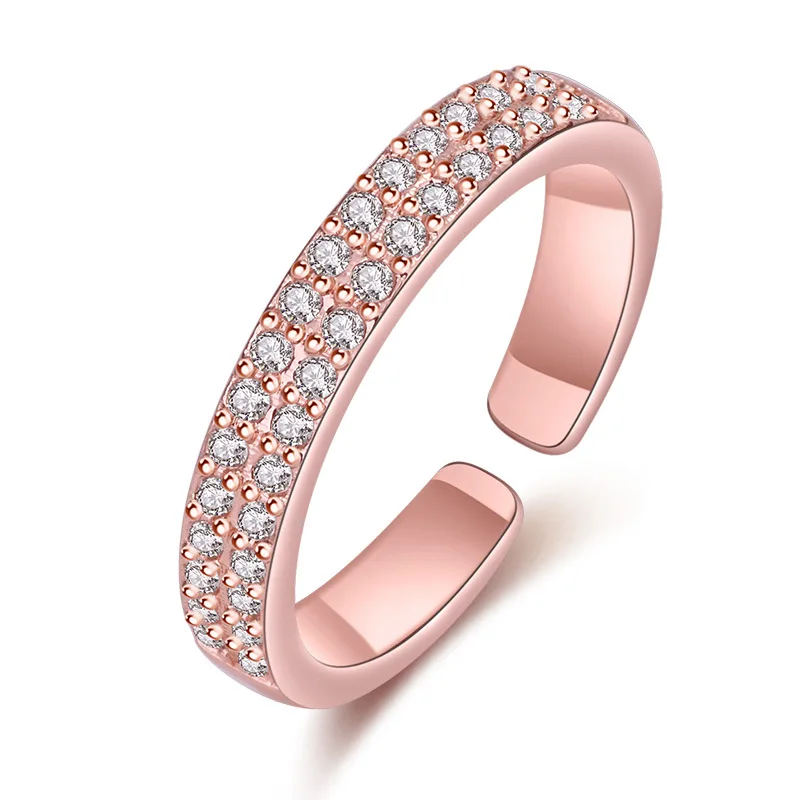 

Crystal Stone Resizable Adjustable Open Ring Simple Wedding Bands Cubic Zirconia Stainless Rings For Women Copper Jewel Femme