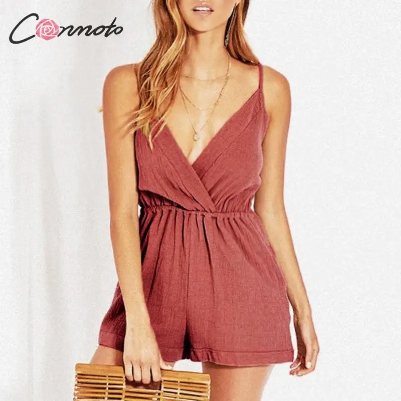 

Conmoto Fashion V Neck Short Jumpsuit 2019 Summer Women High Waist Chic Rompers Female Casual Beach Holiday Bodysuit