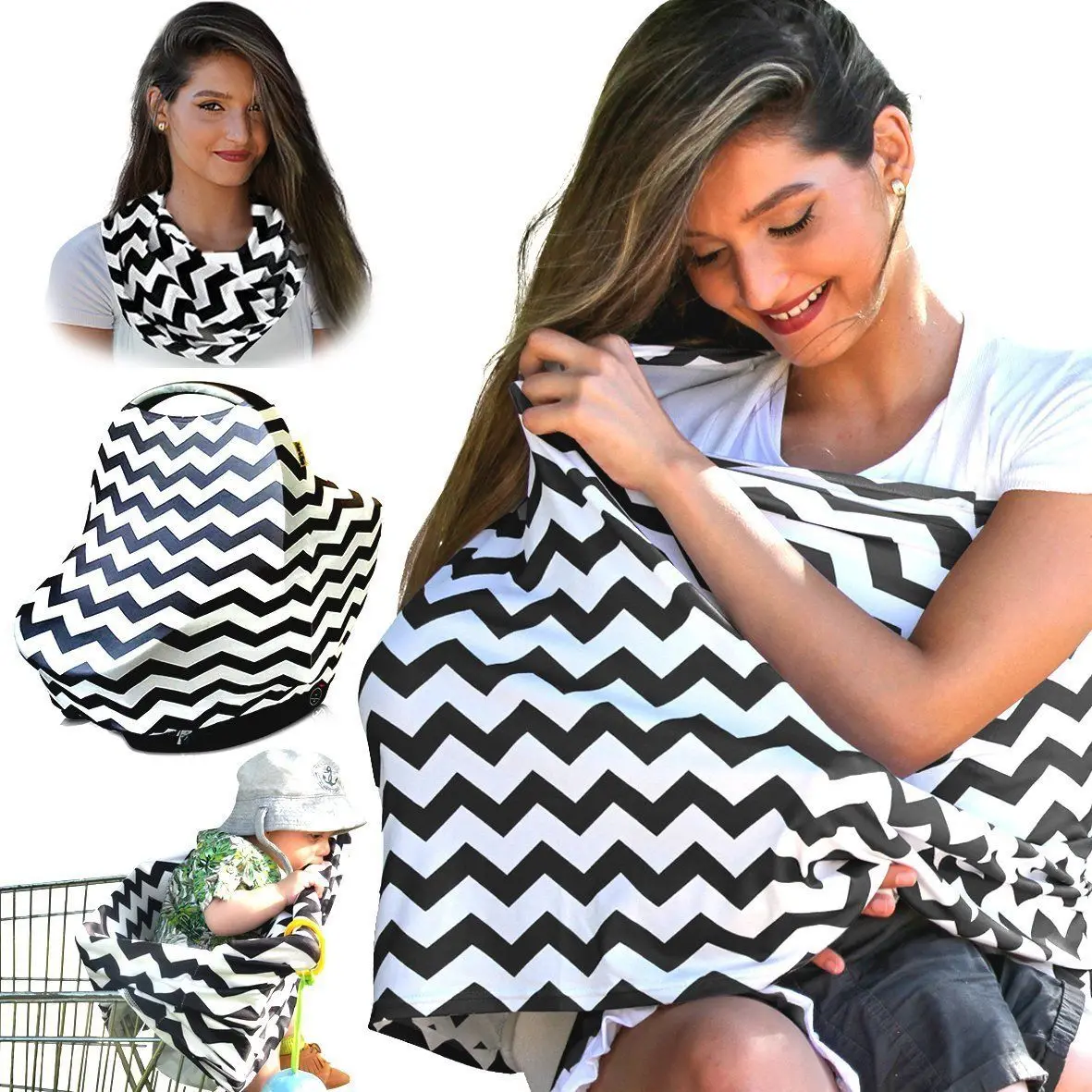 

2in1 Women Breastfeeding Baby Car Seat Canopy Cover Nursing Scarf Cover Up Apron Shawl