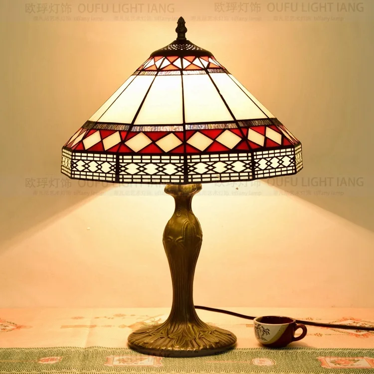 

35cm European Simple Tiffany Color Glass Personality Decorative Dining Room Table Lamp Bedside Lamp