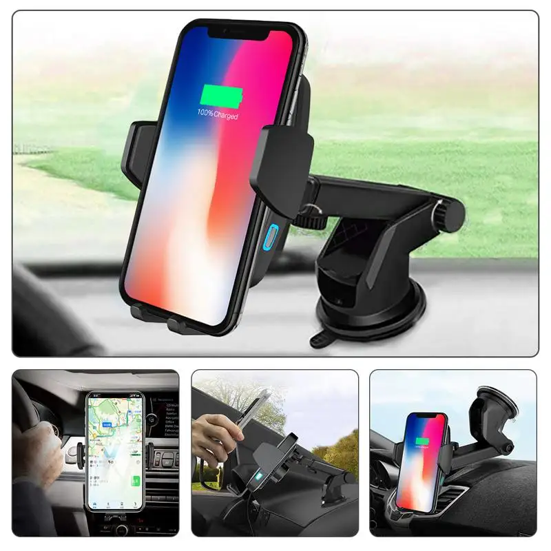 

LEORY New Wireless Fast Car Charger Automatic Intelligent Magnetic Sensor Clamp Phone Holder For iPhone Xs Max XR X for Samsung