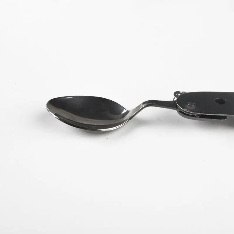 4 en 1 vajilla para exteriores (tenedor/cuchara/cuchillo/abrebotellas) Kits de bolsillo plegables de acero inoxidable para acampar para supervivencia de senderismo