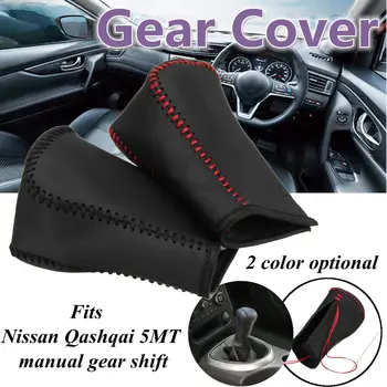 

Car Gear Shift Knob Cover DIY Red/Black Line Protector Cover PU Leather For Nissan Qashqai 5MT Manual Car styling Accessories