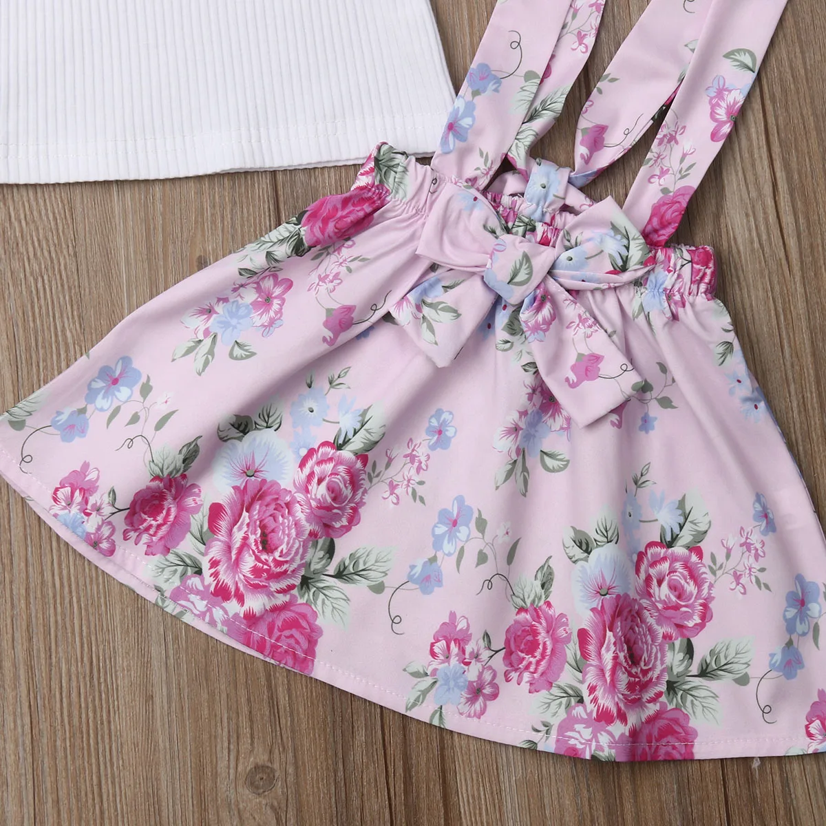 Toddler Kids Baby Girl Tops T-Shirt Flower Suspender Skirt 3PCS Outfits Clothes
