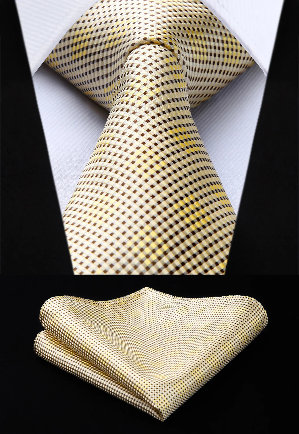 New Plaid Check Yellow Color Mens Tie Woven Silk Necktie Handkerchief Set TC631E8S | Аксессуары для одежды