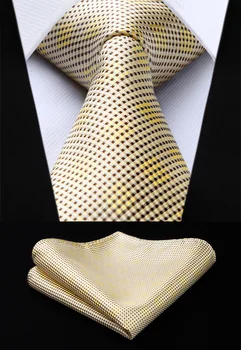 

New Plaid Check Yellow Color Mens Tie Woven Silk Necktie Handkerchief Set TC631E8S