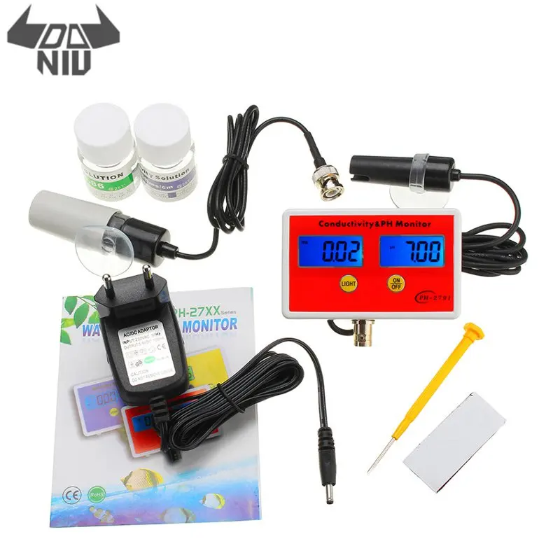 

DANIU Protable 2 In 1 PH-2791 PH/EC Detector Water Quality Online Analyzer Resolution 0.01pH +-2%F.S PH Meter