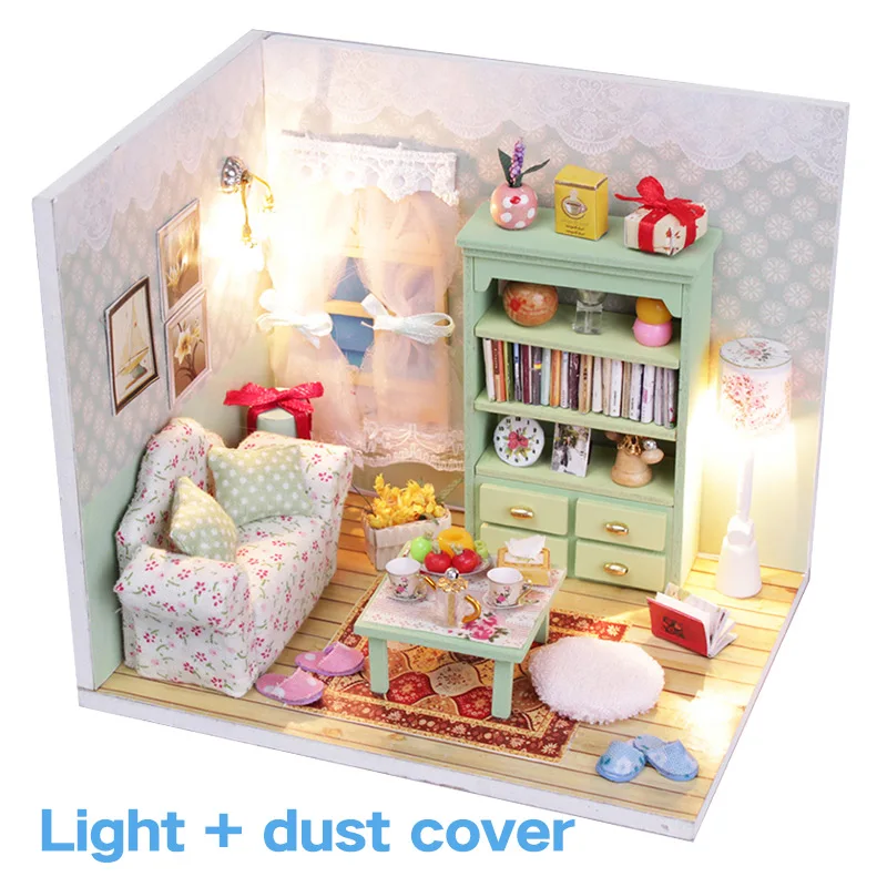 DIY деревянный кукольный дом Миниатюрный с 3D светодиодный осветительный прибор Пылезащитный чехол мебель Теплая Спальня кукольного домика игрушки для детей