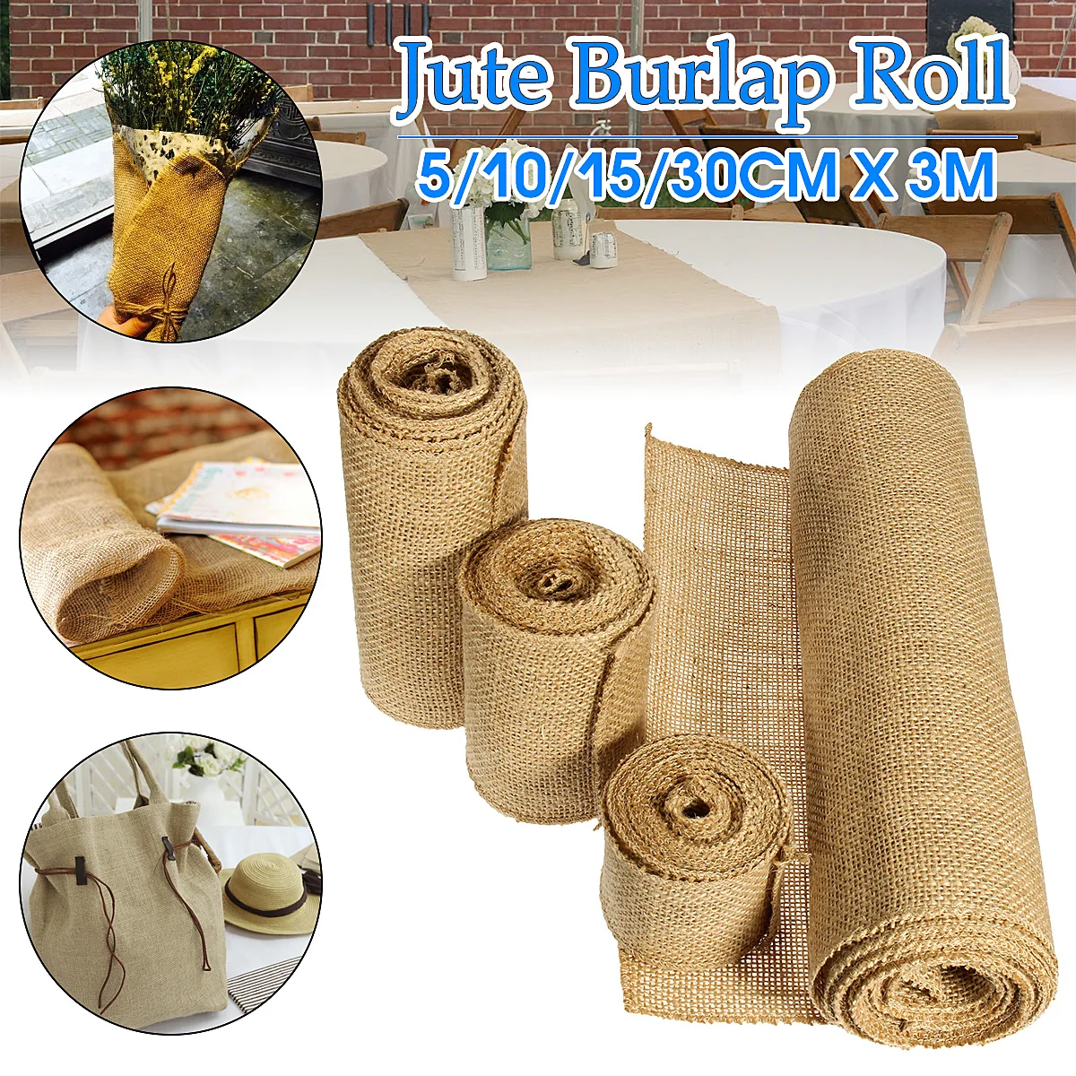 

Natural Jute Burlap Fabric Hessian Ribbon Roll For Placemats Bags Tablecloth Background Decoration Mesh Linnen Textile Cloth