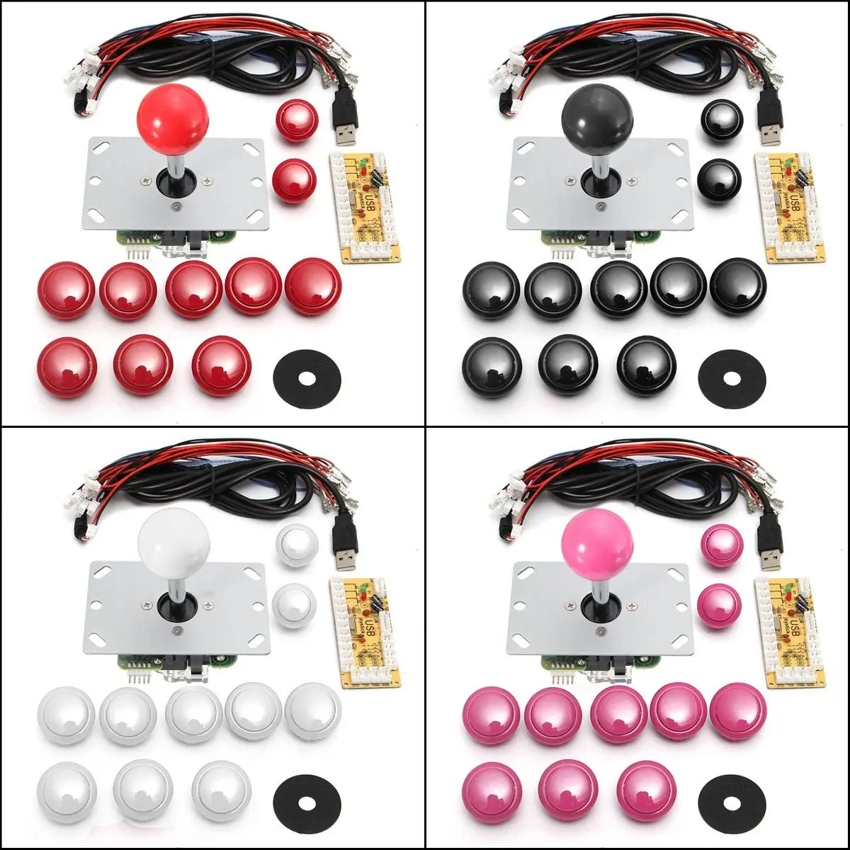 

DIY Arcade Set Kits 5 Pin Joystick 24mm/30mm Push Buttons Replacement Parts USB Cable Encoder Board To PC Joystick&Buttons