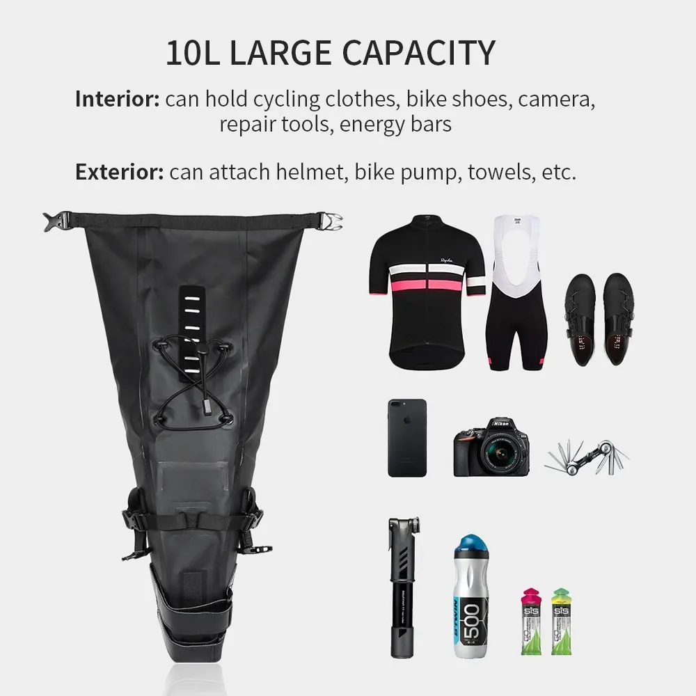 Discount RHINOWALK Bike bag 10L Full Waterproof Bicycle Saddle Bag Road Mountain Bike Cycling Rear Rack Bag Luggage Pannier Accessories 1