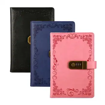 

PU Leather Vintage Notebooks Journals Planner Agenda Diary Book with Password Lock Office Supplies Stationery for Students
