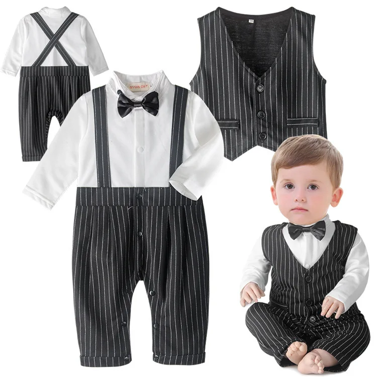 Baby Boys Clothes Newborn Months Tuxedo Rompers Handsome Gentleman Roupas De Bebe Clothing England Vest Boties Infantil 3-24M |