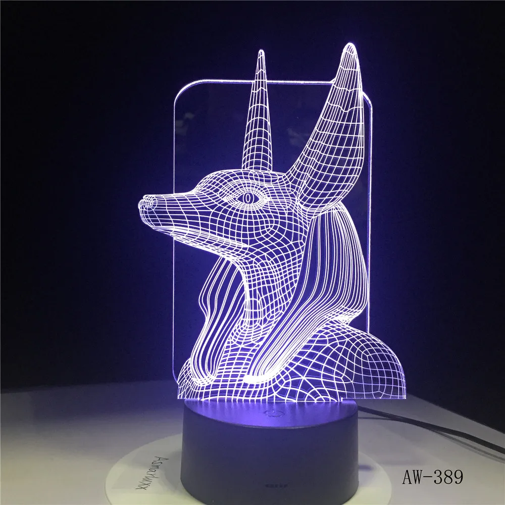  7 Colors Change Egypt Anubis 3D Bulbing Lamp Illusion Colors Changing Desk Light With Black Touch B