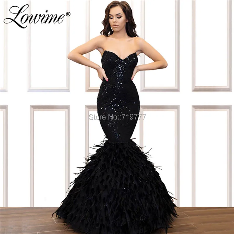 

Feather Mermaid Black Evening Dress Saudi Arabia Prom Dresses Pageant Gowns Middle East African Women Party Dress Aibye Turkish