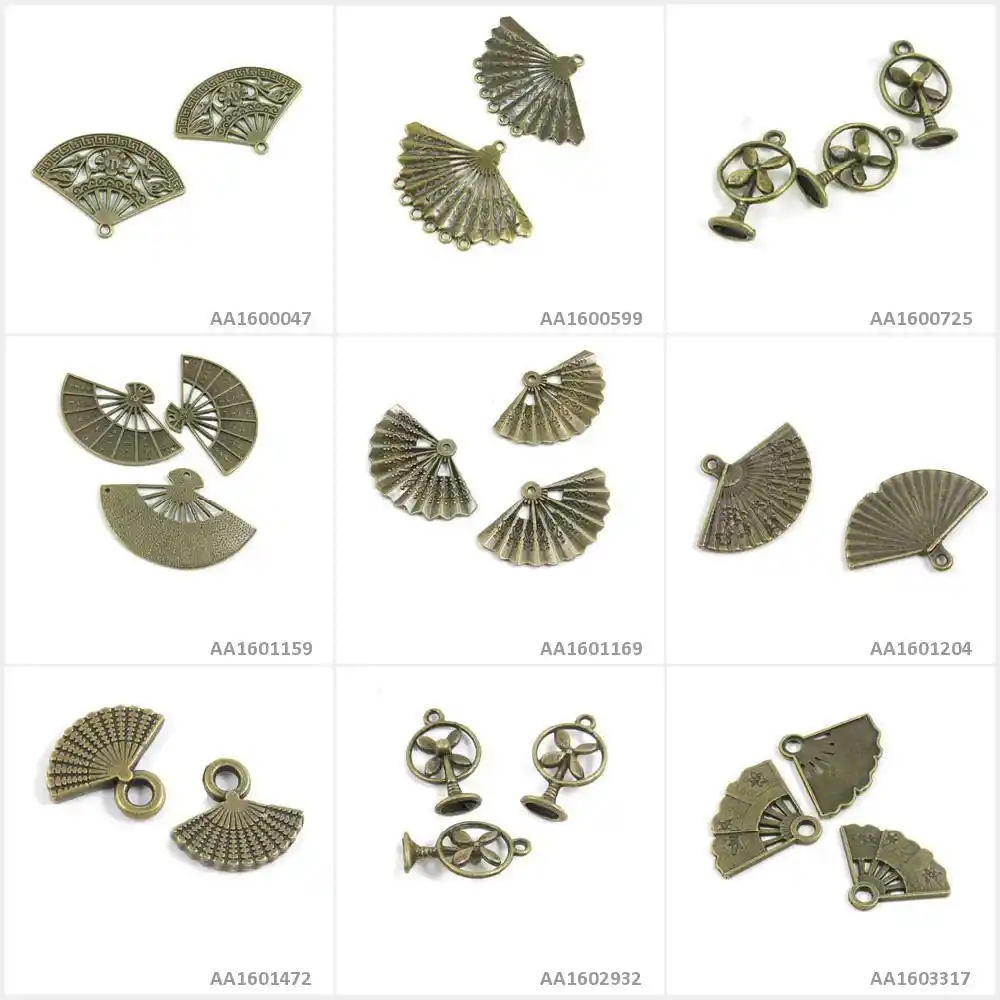 Antique Bronze Tone Encantos Jewelry Making Pulseira Colar de Pingente de Ventilador de Dobramento Elétrica