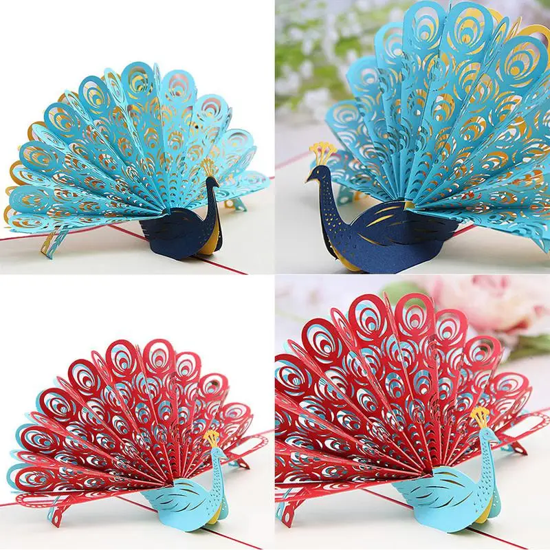  3D Innovative Greeting Card Peacock Style Multi-color Optional Invitation Card Greeting Card For We - 32964922417