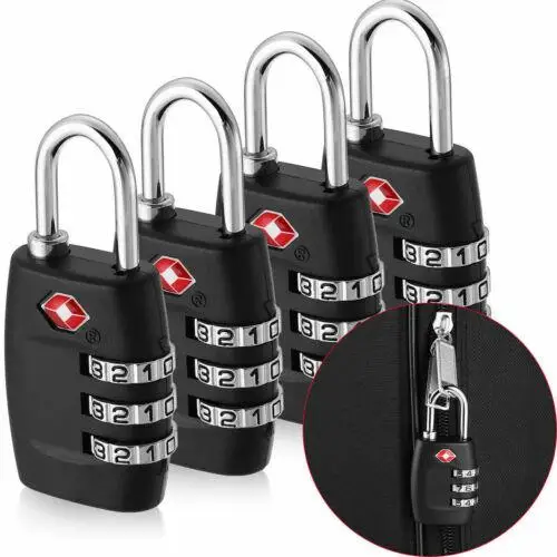 

None 4Pcs TSA Approved Luggage Lock Travel 3 Digit Combination Suitcase Padlock Reset r20