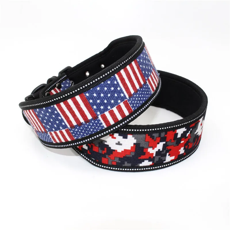 

Print Dog Collar Reflective Wide Pet Collars Accessories Animal Products Petshop Supplies for Small Medium Large Dogs Bulldog