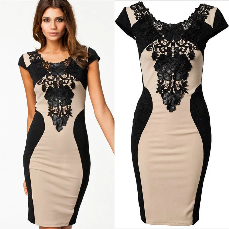 

2019 New Women Lace Dresses Bodycon Bandage Prom Party Evening Short Patchwork Mini Dress Hot