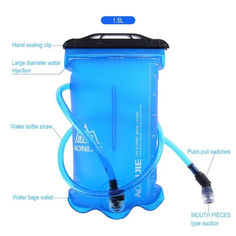 Outdoor Water Soft Bag Drinking Tube Folding Cycling Running Bottle 1.5L 2L 3L