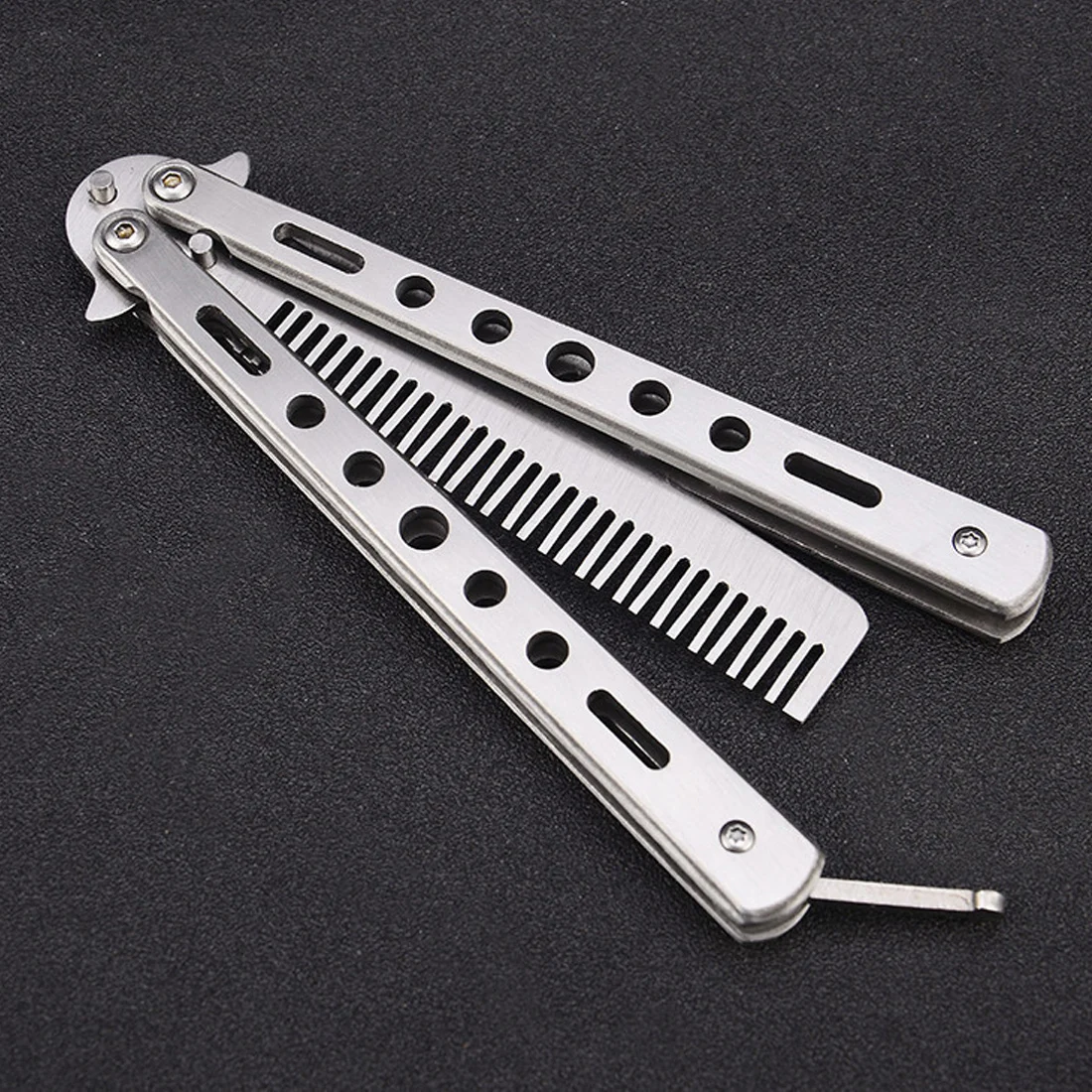 

Butterfly In Knife Stainless Steel Silver Black Practice Trainer Training Folding Knife Dull Tool Outdoor Camping Knife Comb