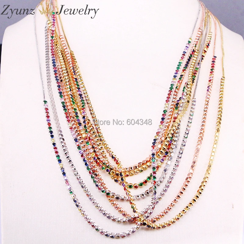 

5PCS CZ tennis chain necklace women choker various colors colorful cz Gold/Silver/Rose Gold color trendy necklace for women