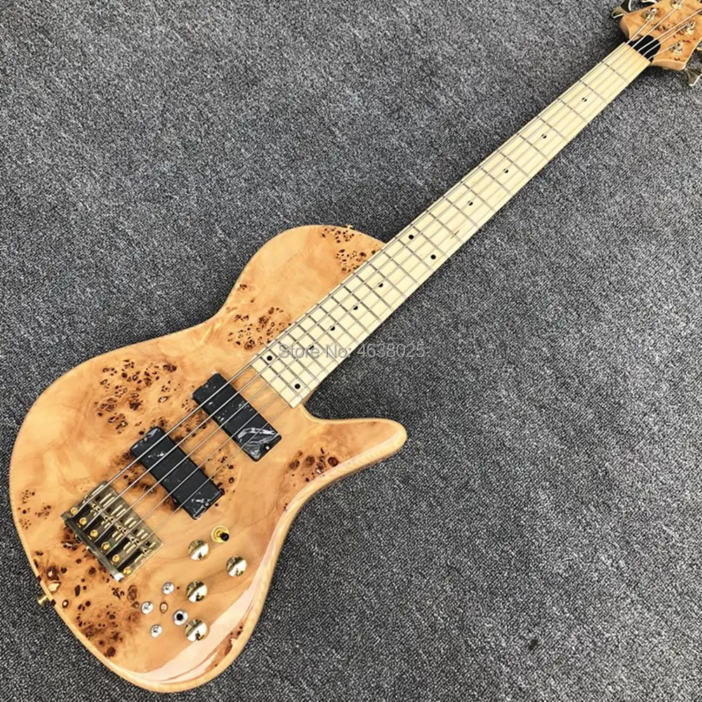 

Top Quality Natural Wood Color 5 Strings Bass Guitar,Golden Hardware Guitar, Maple Fretboard,Free Shipping