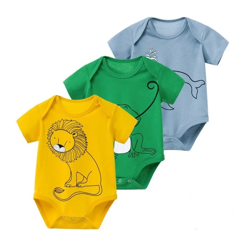 

3 PCS Newborn Baby Boy Girl Cotton Romper Suit Toddler Cartoon Animals Short-sleeved Jumpsuit Infant Baby Summer Clothing