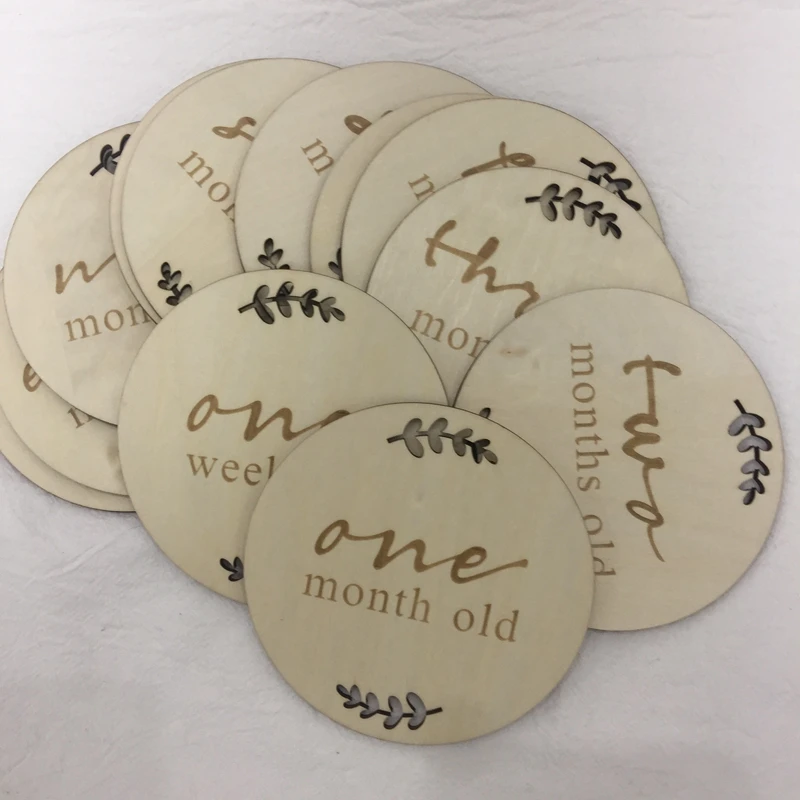 

wooden monthly milestone baby cards wood keepsakes 15 month photo props memory discs baby shower gift memories wood prop