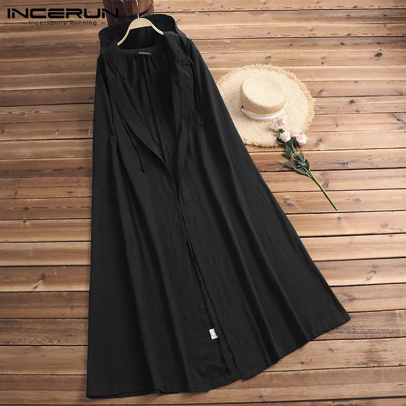 

Vintage Women Capes Hooded Ponchos Waterfall Long Cloak Poncho Coat Cardigan Trench Open Stitch Femininas Coats