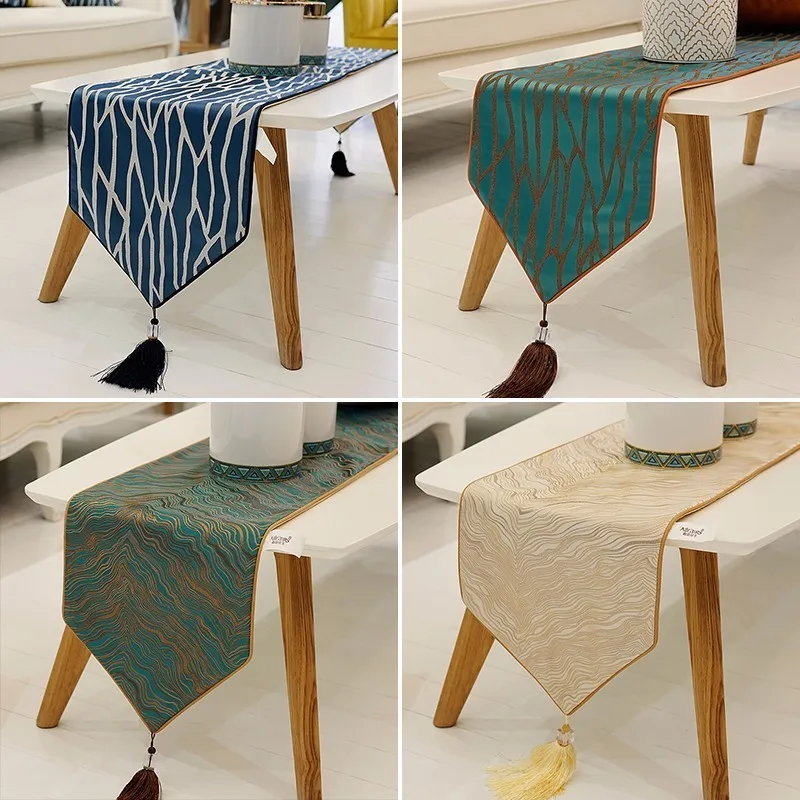 Billig Avigers Moderne Luxus Gestreiften Tisch Läufer Hohe Präzision Jacquard Tisch Läufer für Haus, Kunst Decor Hochzeit Beige Blau Grün