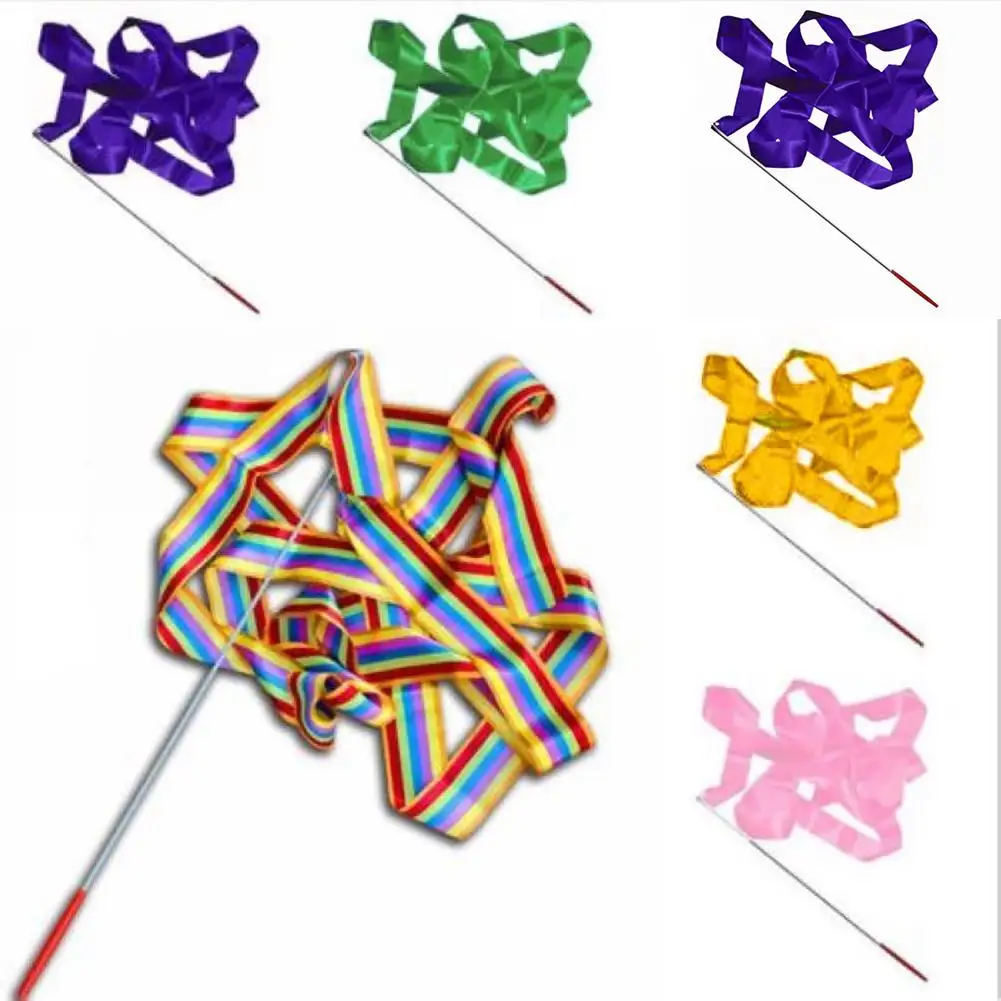 

New 4M Colorful Dance Ribbon Gym Rhythmic Art Gymnastic Streamer Twirling Rod Stick