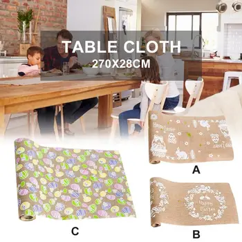 

New Easter Table Tablecloth Linen-Look Beige Natur Bunny Embroidery Home Decor