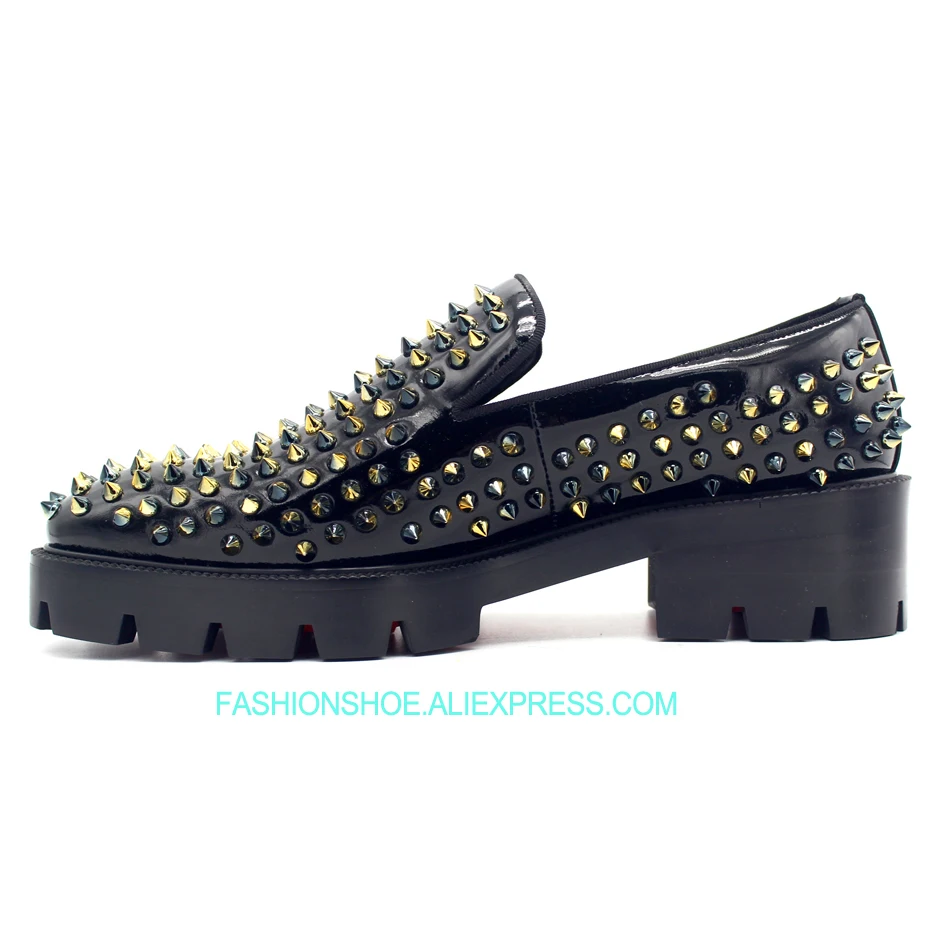 

Spike Rivets Loafers for men High Platform Leather Formal Business Handmade Shoes Size euro 38-46