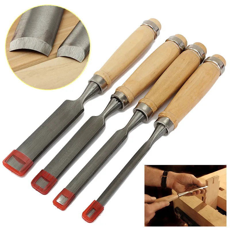 

4pcs/Set Carving Set Wood Gouge Chisel Woodworking Woodcarve Tool Tools Handle Hand DIY Woodcut Art Artist Carpenter Sculpture