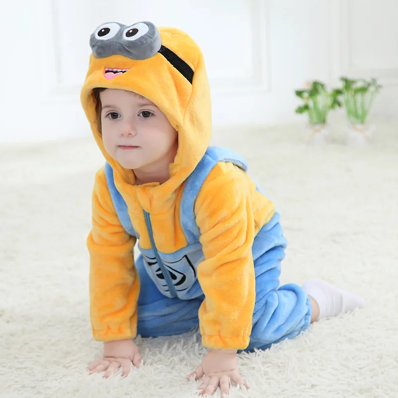 Cartoon Minions Onesie Kids Girls Boys baby Clothes set Romper Warm Soft Animal anime Cosplay Pajama Children Halloween Costumes