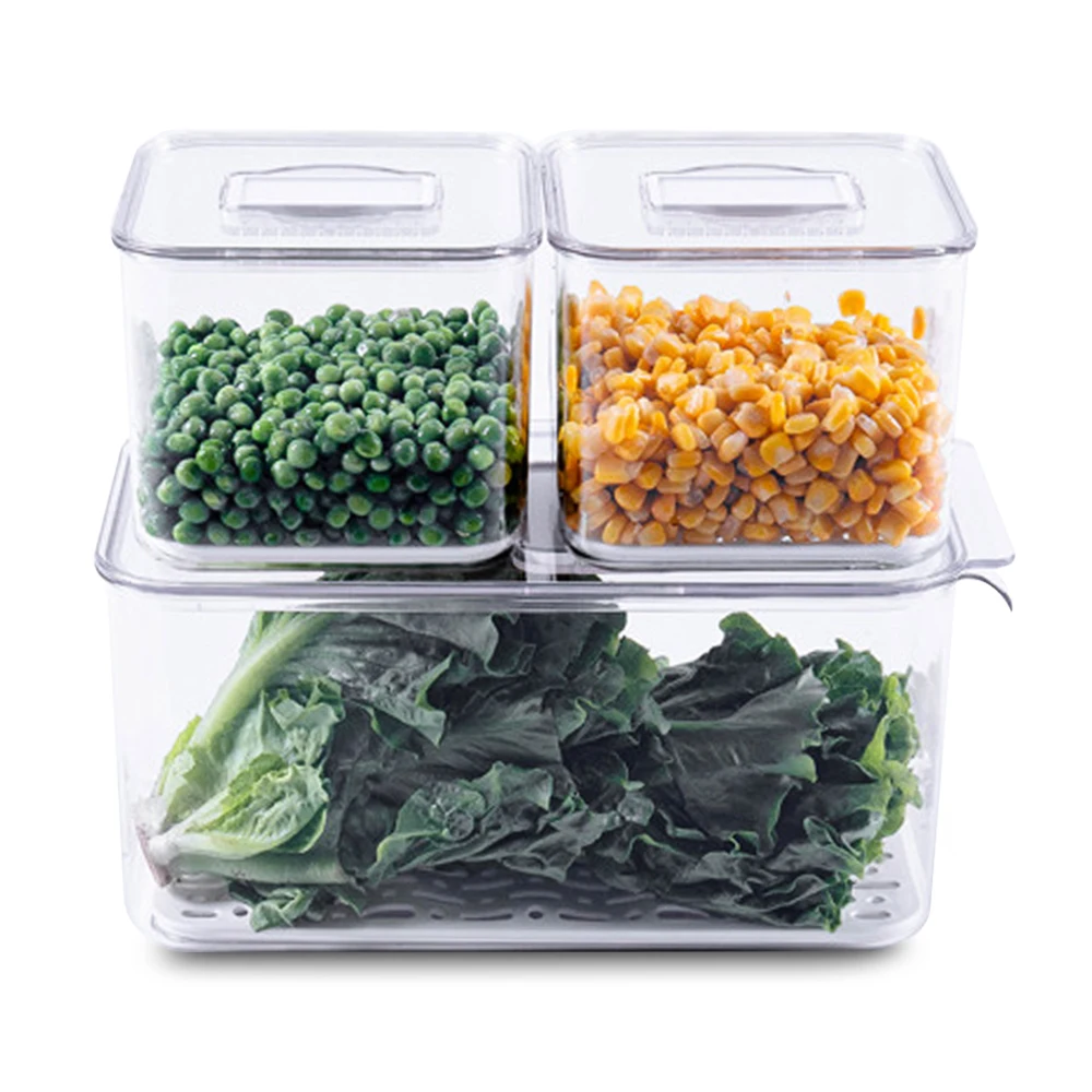 

3PCS Kitchen Refrigerator Fruit Vegetable Crisper Plastic Storage Boxes Safe and Healthy Kitchen Storage Boxes
