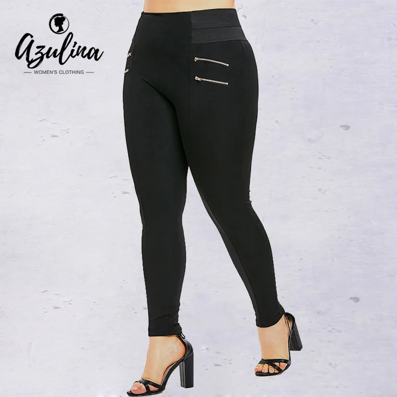 

Rosegal Plus Size Zips Embellished Elastic Waist Leggings Women Pants Casual Black Long Pencil Pant Trousers Female Leggings 5XL