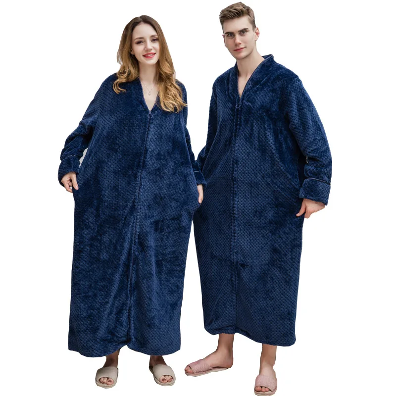 Осень и зима, новинка, бархатный халат на молнии с моллюсками, большие размеры, ночная рубашка для мужчин и женщин, утепленная Пижама, фланелевая домашняя одежда