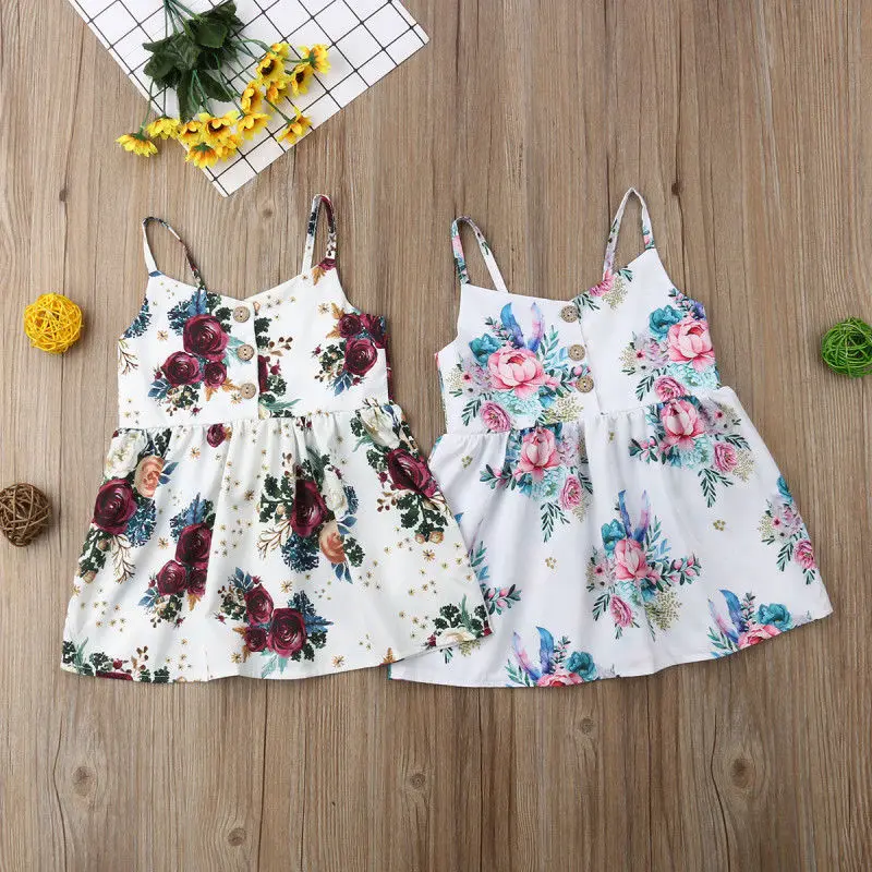 

Toddler Baby Girls Flower Strap Dress Little Girl Princess Sleeveless Backless Dresses Sundress Summer Clothes 1-3T