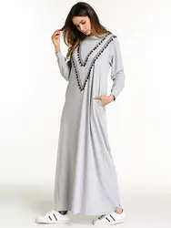 Женские хлопковые платье макси вышивка мяч Абая мусульманское кимоно с длинным рукавом халаты Свободные Стиль Ближний Восток арабский
