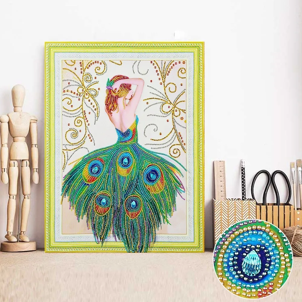 

HUACAN Special Shaped Diamond Painting Fairy 5D DIY Diamond Embroidery Picture Of Rhinestones Diamond Mosaic Peacock 40x50cm