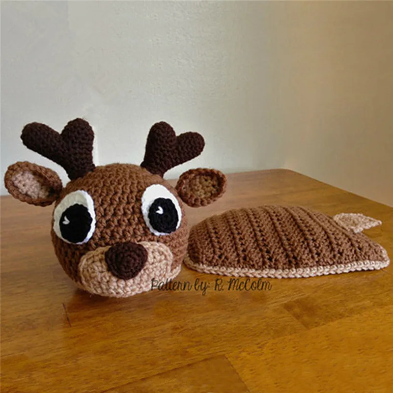 

Newborn Photography Props Accessories Crochet Baby Costume Infant Deer Shape Hat Outfits Studio Baby Photo Shoot Props Clothes