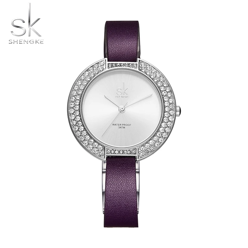 

Shengke New Women Watches Diamond Dial Blue Leather Band Ladies Saat Wristwatch Fashion Simple Luxury Quartz Watch SK Clock 2019