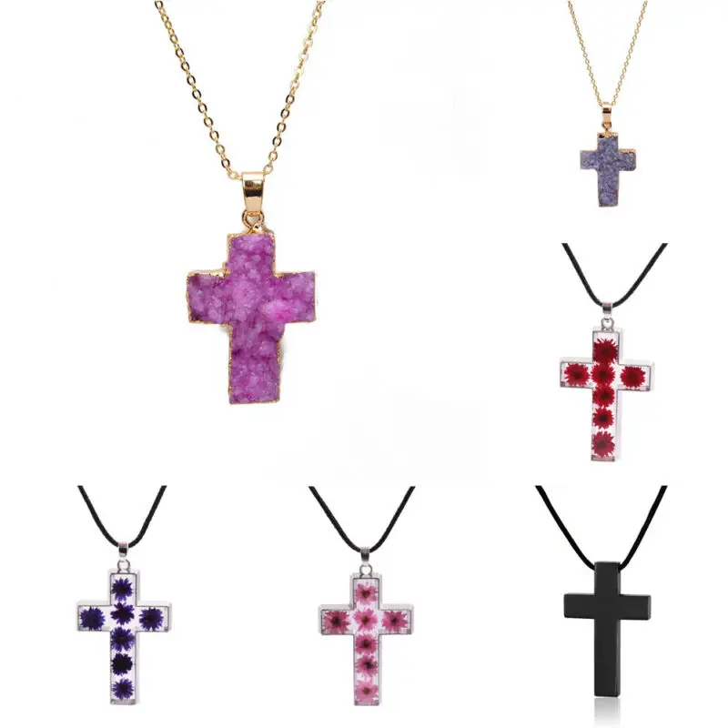 Cross Stone Quartz Charms Pendant Durable Refined Crystal Necklace Women Men Unique Design Jewelry Choker Gift | Украшения и