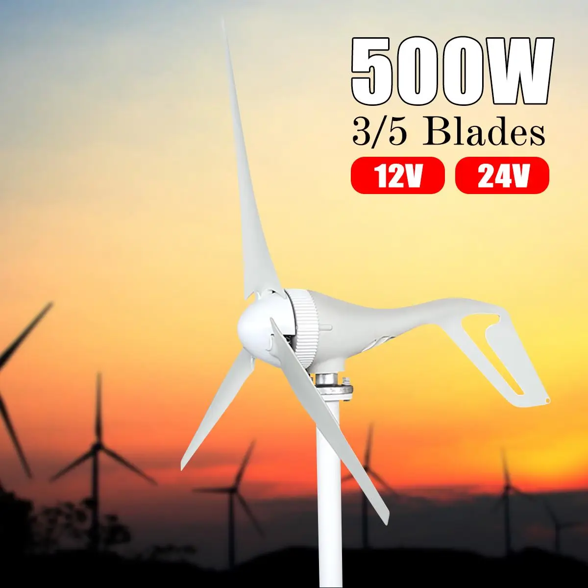 

12/24v 500W 3 /5 Blades Vertical Axis Wind Turbine Generator VAWT Boat Garden Home Residential Use