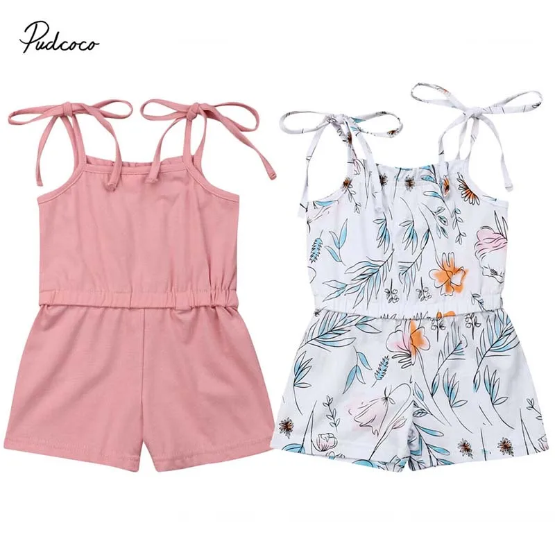 2019 Brand Newborn Kids Baby Girl Romper Boho Bandage Floral Sling Jumpsuit Sleeveless Children
