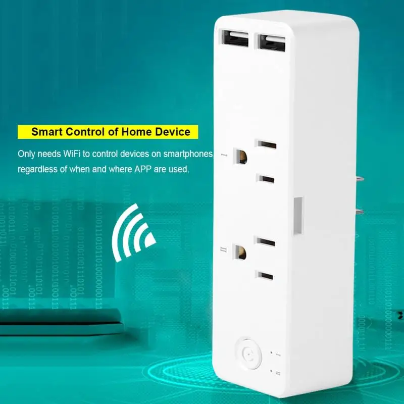 

WIFI Smart Double Socket Home Remote Control Converter with Two USB Interfaces US Plug 110V-250V