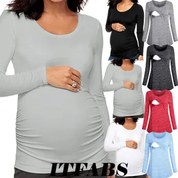 

2018 New Women Maternity Breastfeeding Tee Nursing Top Pregnant Long Sleeve T-shirt
